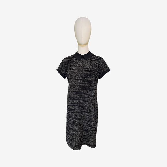 Maison Jules Textured Knit Shift Dress Black White Peter Pan Collar Small - Picture 12 of 12